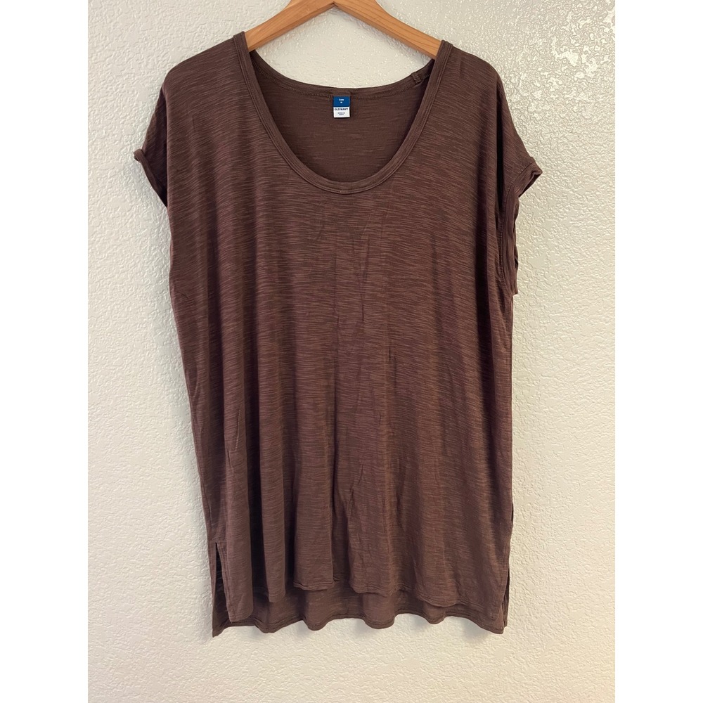 Old Navy Luxe Slub Knit Scoop Neck Cap Sleeve Tee Brown M